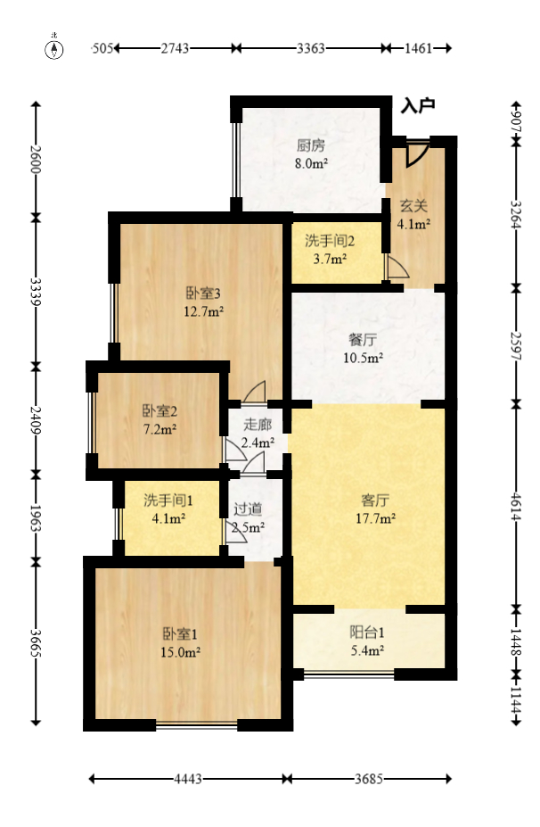 上海城小区  3室2厅2卫    89.0万室内图1