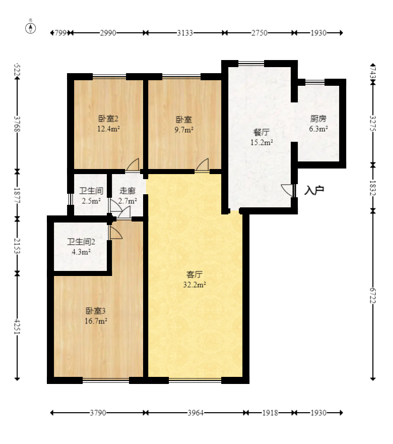 康桥长郡  3室2厅2卫   95.00万室内图1