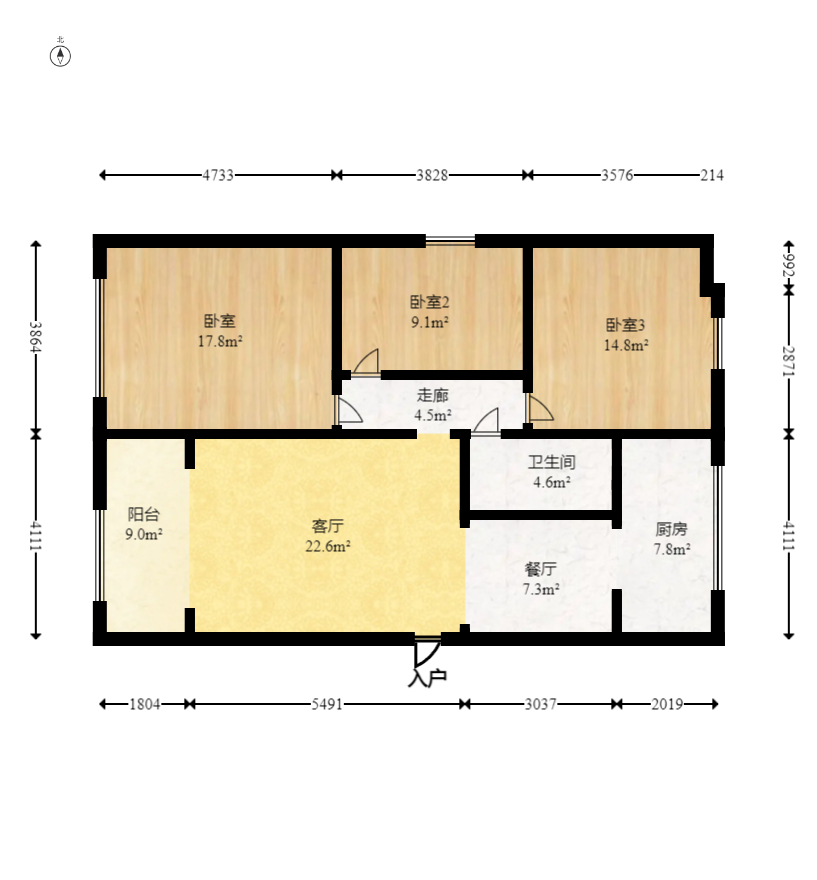 康桥长郡  3室2厅2卫    89.98万室内图1