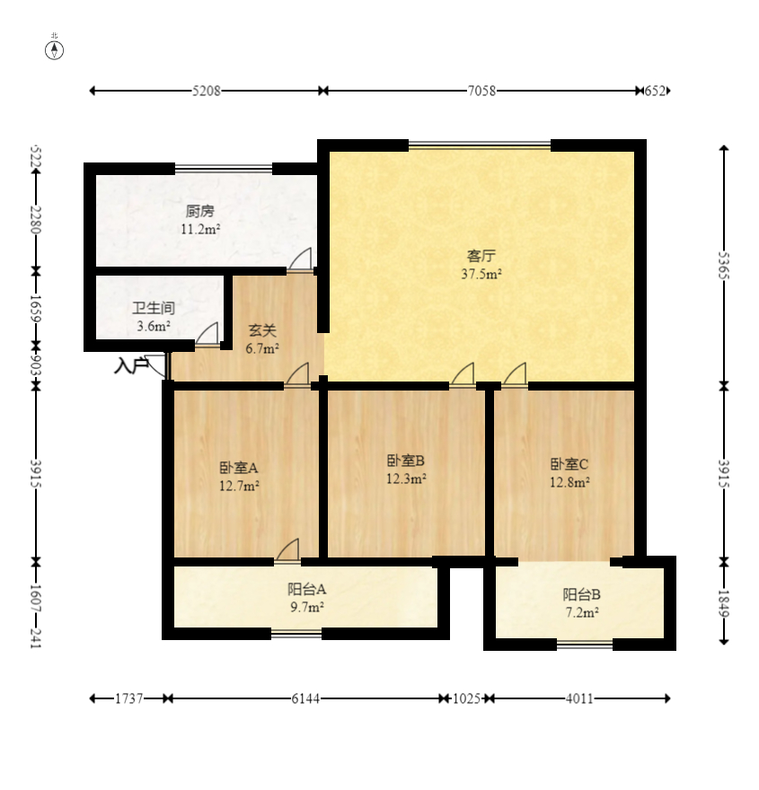 湖动社区新河市场（新河家具城）  3室2厅1卫   84.00万室内图1
