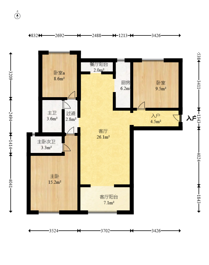 保利香槟国际  3室2厅2卫    111.8万室内图1