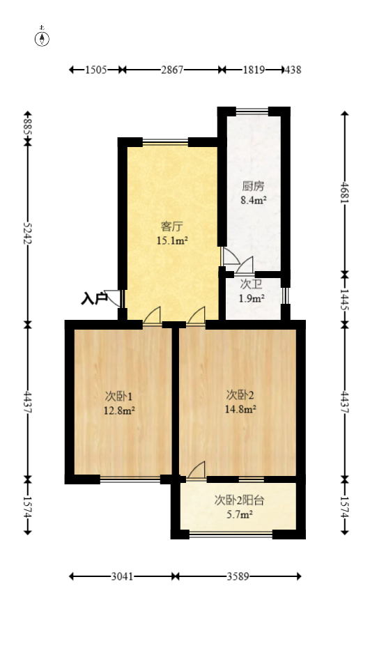 小学教师宿舍（四端里1号院）  2室1厅1卫   56.80万室内图1