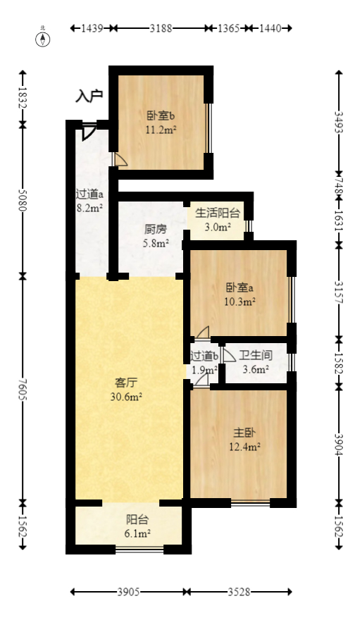 润和长郡（润和紫郡二三期）  3室2厅2卫   75.00万室内图1