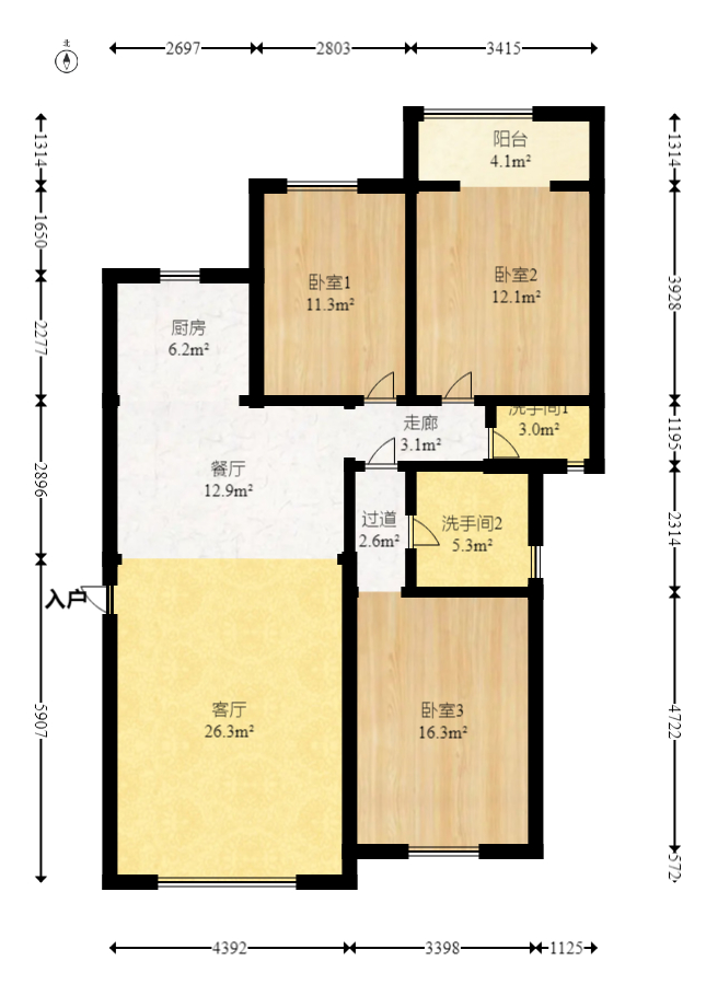 鑫天芙蓉  3室2廳2衛(wèi)    96.8萬室內(nèi)圖1