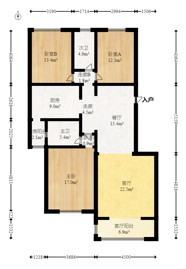 柠檬丽都  3室2厅2卫   118.00万室内图1