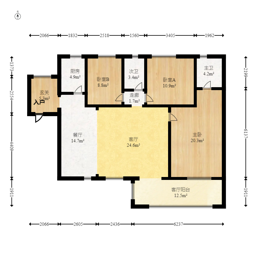 鑫远悦城（鑫远悦时代）  3室2厅2卫    116.0万室内图1