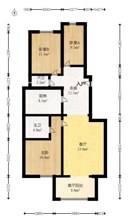 绿地公馆（绿地名邸）  3室2厅2卫    102.0万室内图1