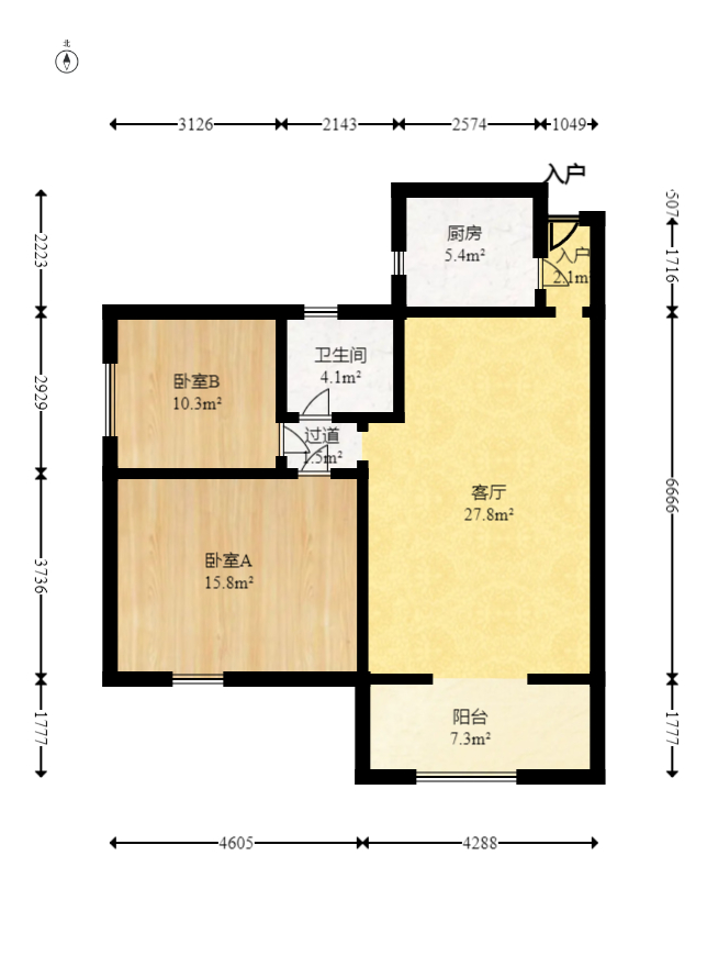麓谷加州阳光  2室2厅1卫   69.00万室内图1