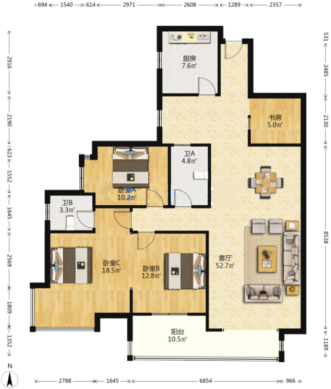 荷塘嘉苑 3室2厅2卫 70.0万 荷塘嘉苑 3室2厅2卫 70.0万室内图