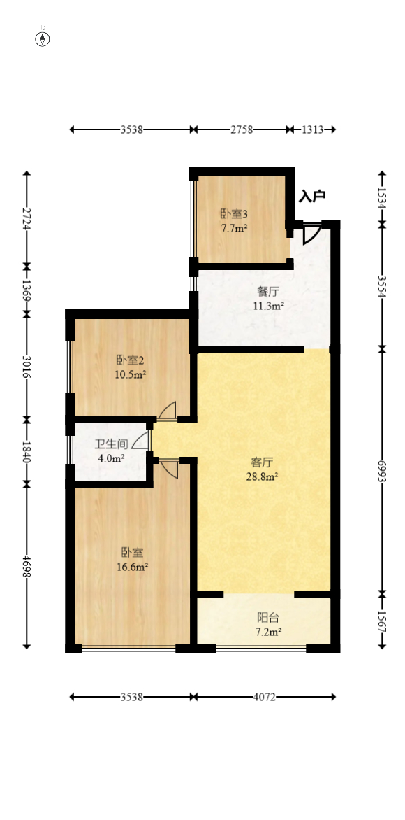 领东汇  3室1厅1卫   75.00万室内图1