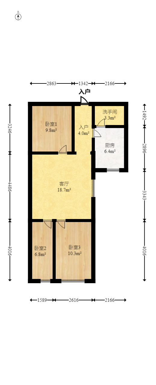 朝阳银座  3室1厅1卫   68.00万室内图1