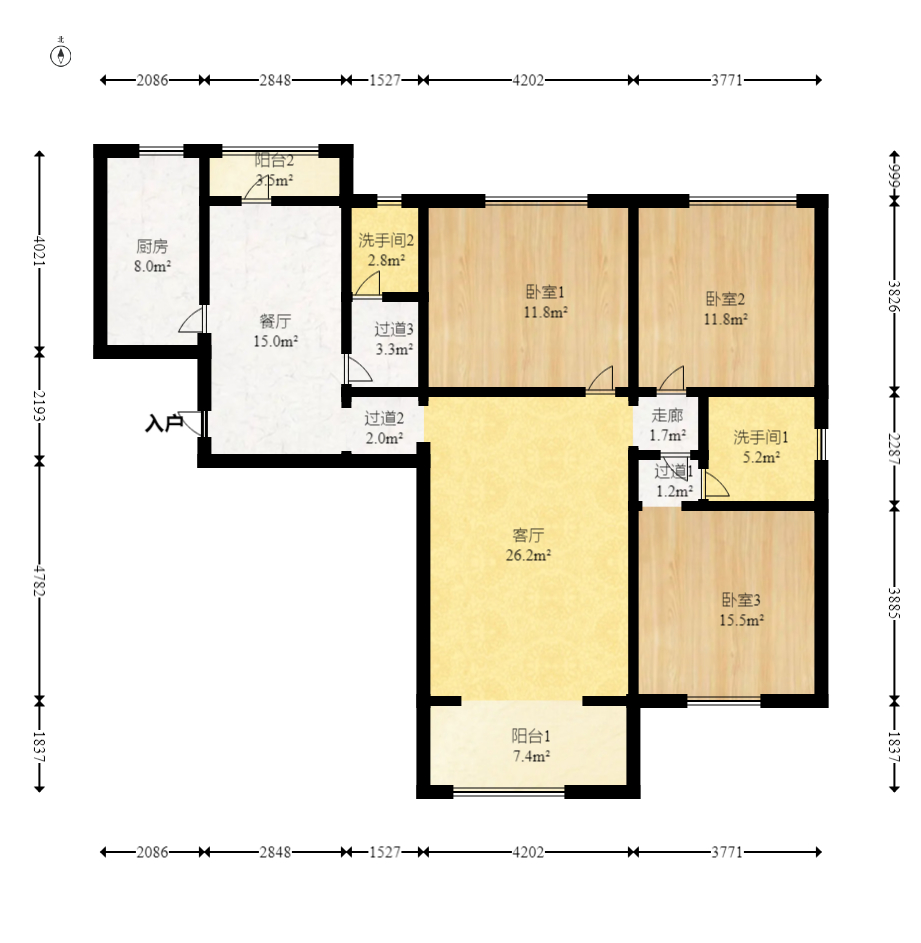 上海城小区  3室2厅1卫    122.0万室内图1