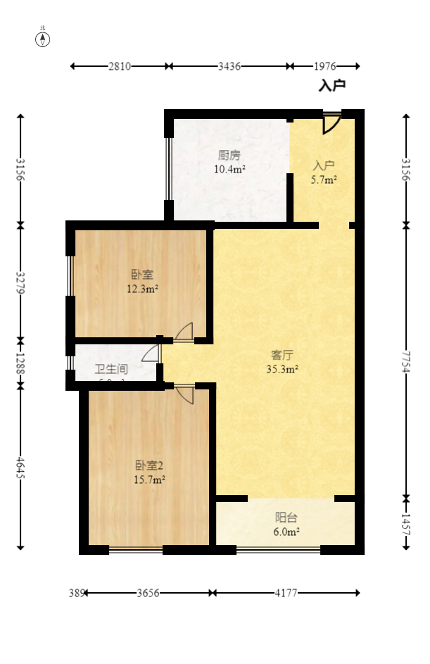 新蕾品阁居  2室2厅1卫   58.00万室内图1