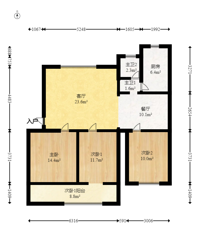 人造板厂宿舍（新河北堤1号）  3室2厅1卫   85.00万室内图1