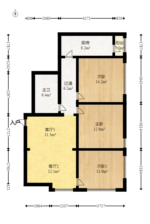 北辰三角洲E4区  3室2厅1卫   168.90万室内图1