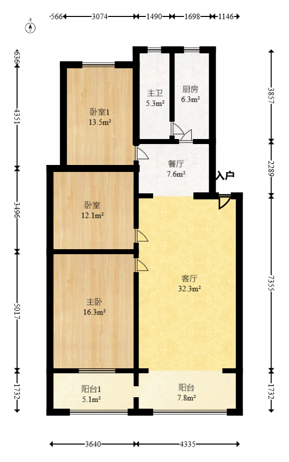 马王堆汽配城  3室2厅1卫    63.8万室内图1