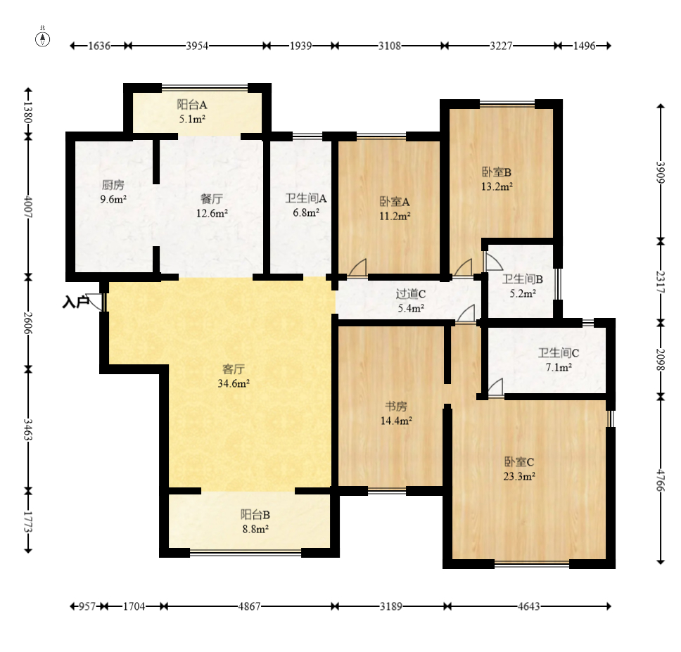 长沙玫瑰园  4室2厅3卫   128.00万室内图1
