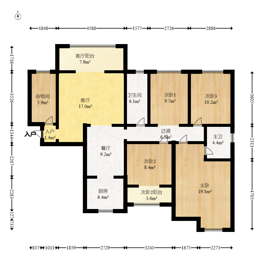 长龙湾  4室2厅2卫    75.8万室内图1