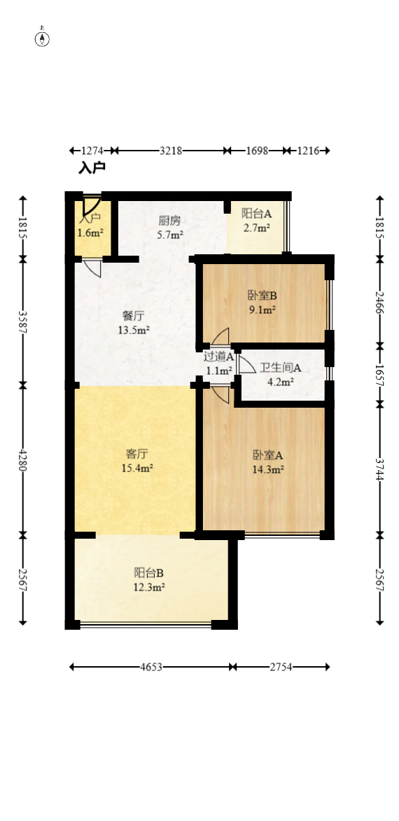 时代倾城二期  2室2厅1卫    82.8万室内图1