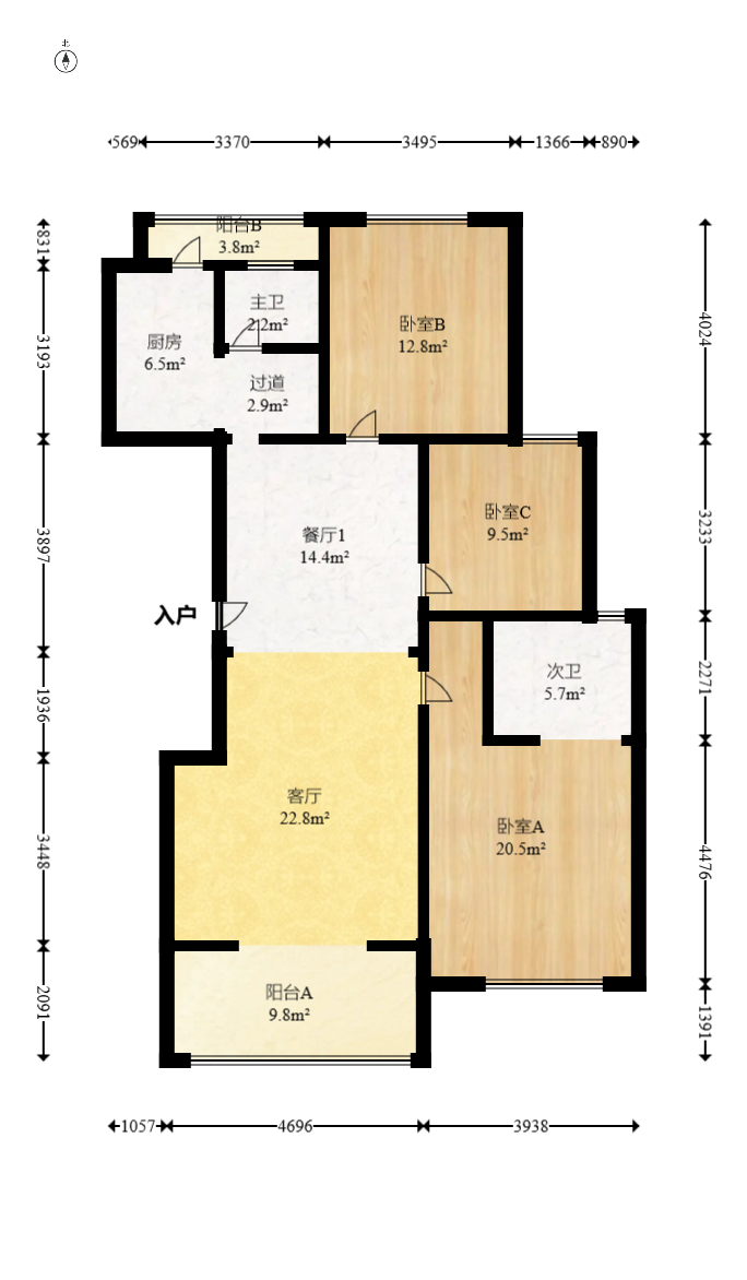 三江花中城  3室2厅1卫   118.00万室内图1