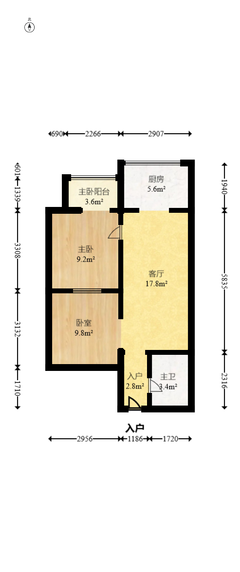 东方芙蓉  2室1厅1卫   56.00万室内图1