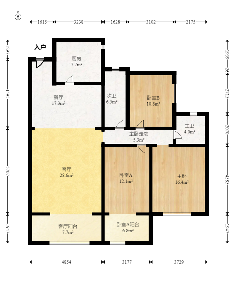 上庭苑  3室2厅1卫   133.00万室内图1