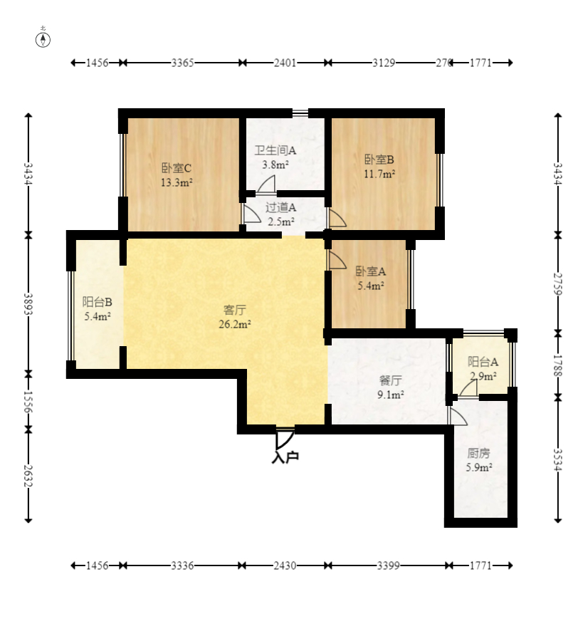 嘉宇银杉（嘉宇西苑）  3室2厅1卫    86.6万室内图1