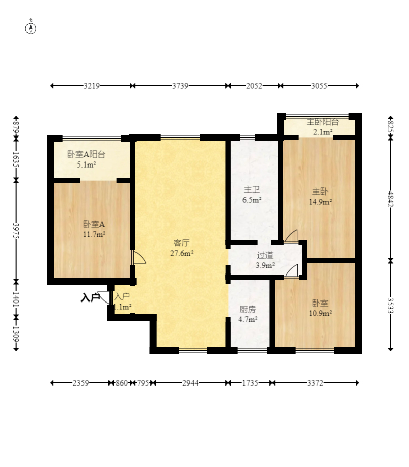 蝴蝶谷  3室2厅2卫   75.90万室内图1