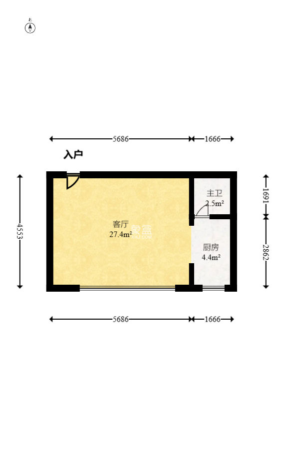 金色loft（鑫秋大厦）  2室2厅1卫   46.00万