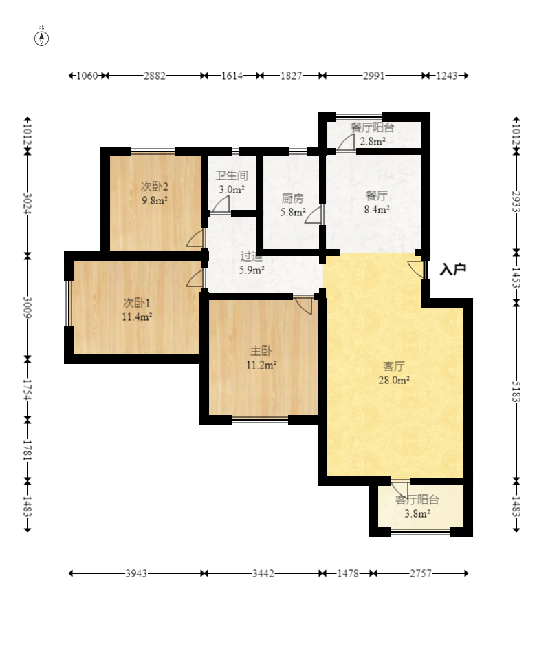 鹏基诺亚山林 3室2厅2卫 65.8万 鹏基诺亚山林 3室2厅2卫 65.8万户型图