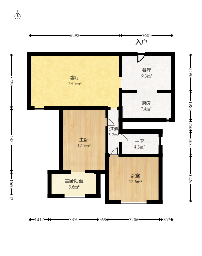 好望谷  2室2厅1卫   68.00万室内图1