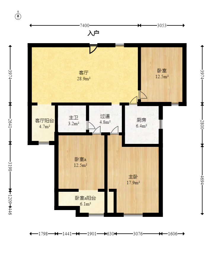三一街区  3室2厅1卫   80.00万室内图1