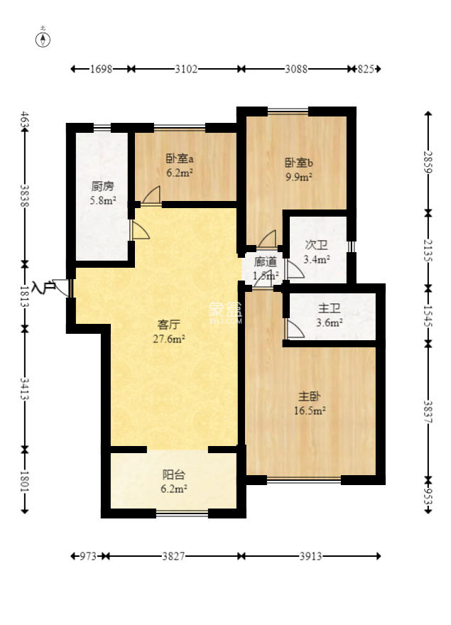 金领公寓（金荣公寓）  2室2厅1卫   87.00万室内图1