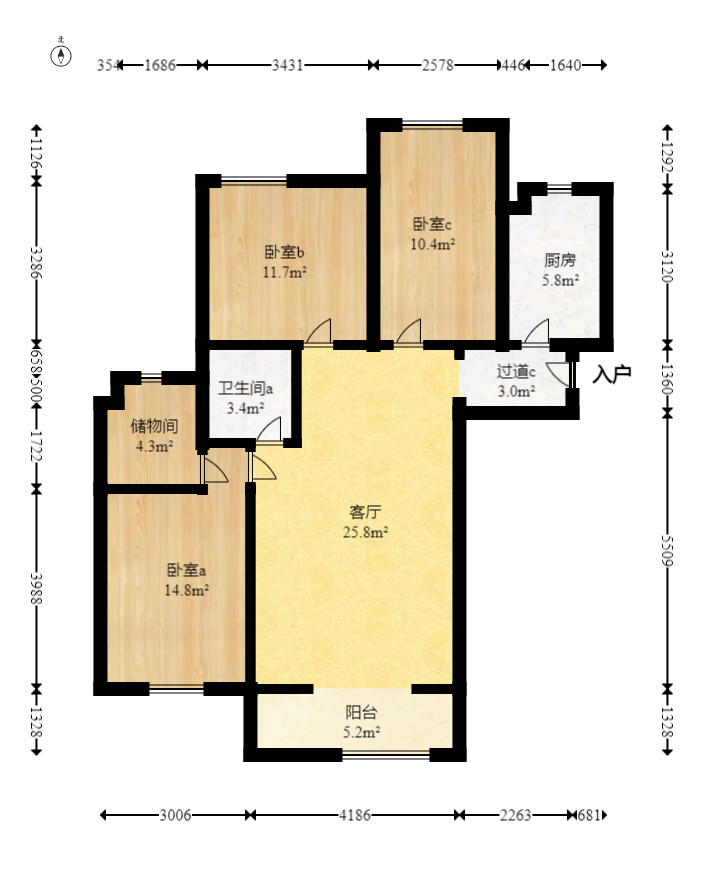 佳天名苑  3室2厅1卫   95.00万室内图1