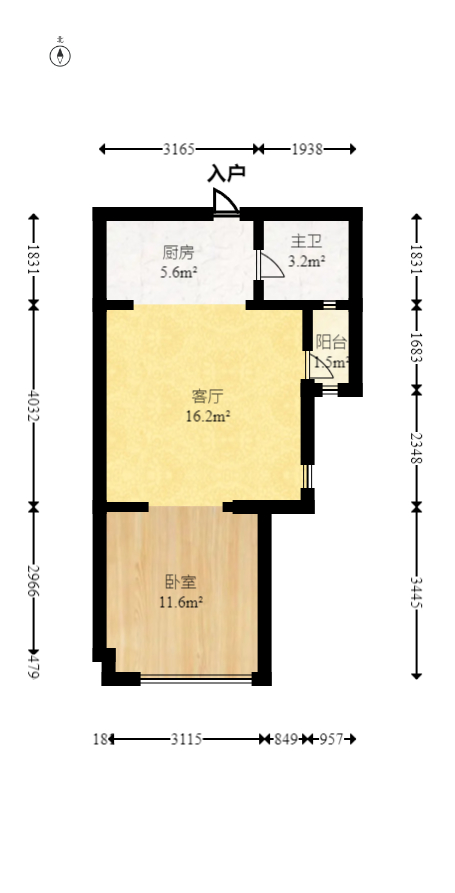 鑫远湘府逸园  1室1厅1卫   37.00万室内图1