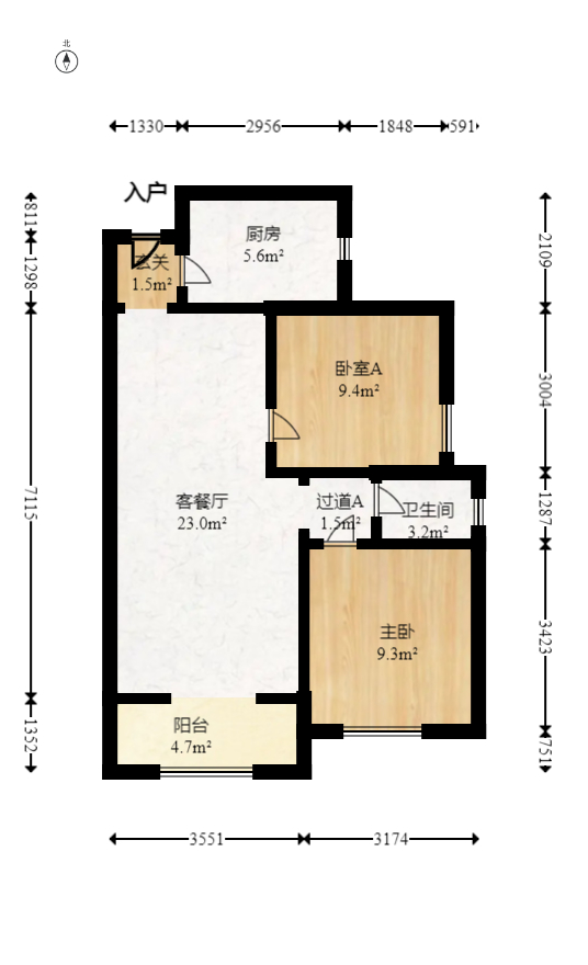 钰龙天下一期  2室2厅1卫   243.00万室内图1