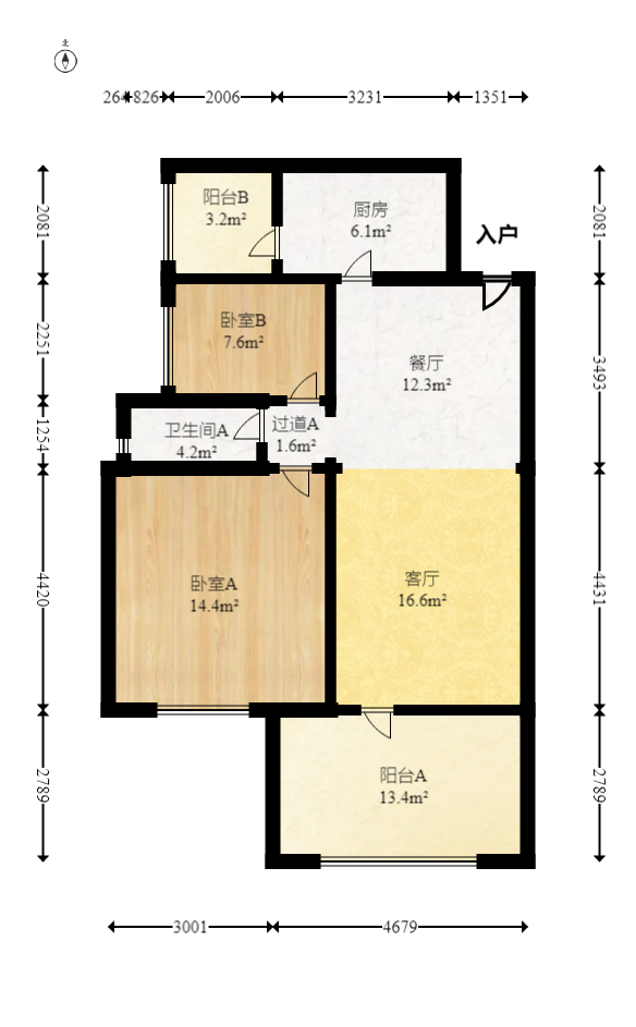 时代倾城二期  2室2厅1卫   84.50万室内图1