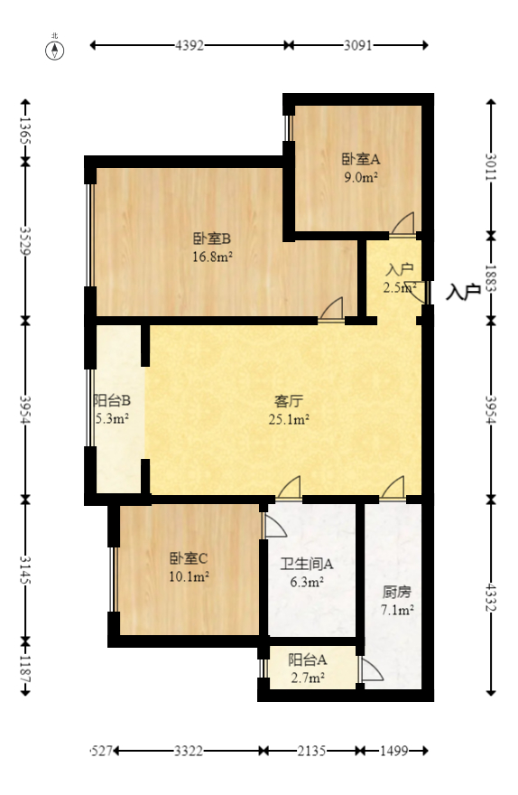 明发国际城  3室2厅1卫   68.00万室内图1