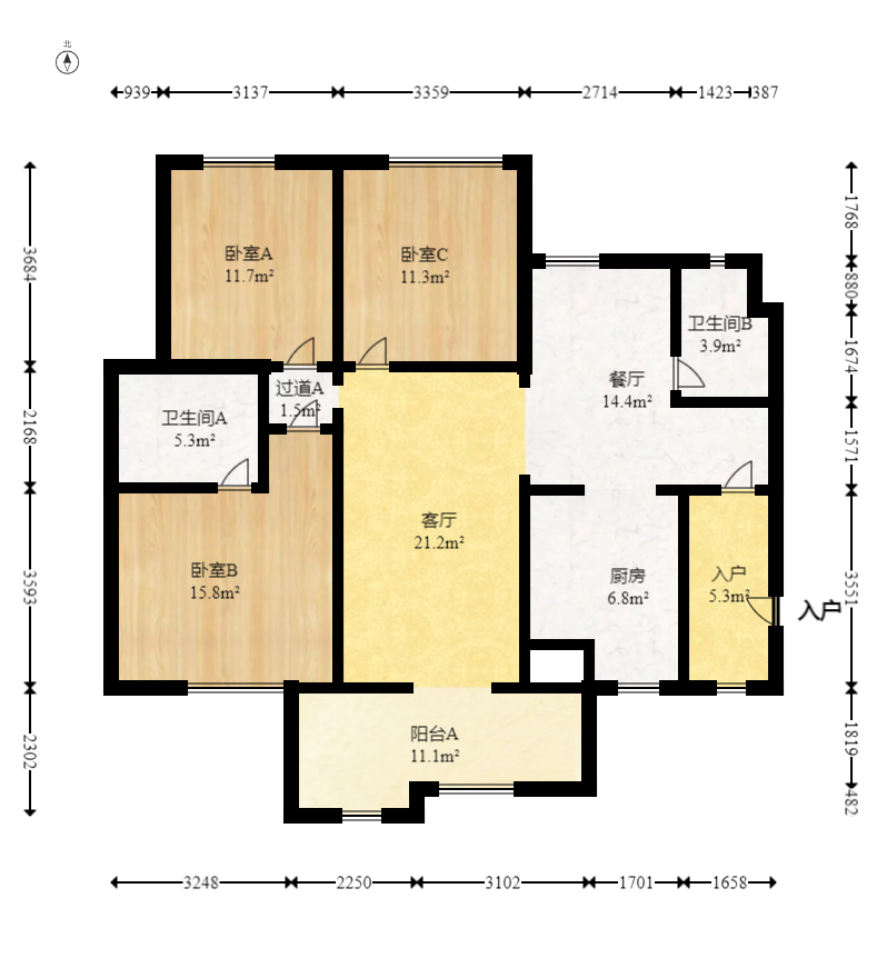 时代倾城一期 3室2厅1卫 106.0万 时代倾城一期 3室2厅1卫 106.0万户型图