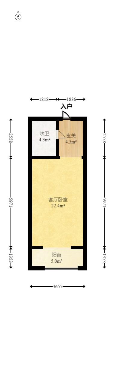 梅溪国际公寓（步步高新天地）  1室1厅1卫   45.00万室内图1