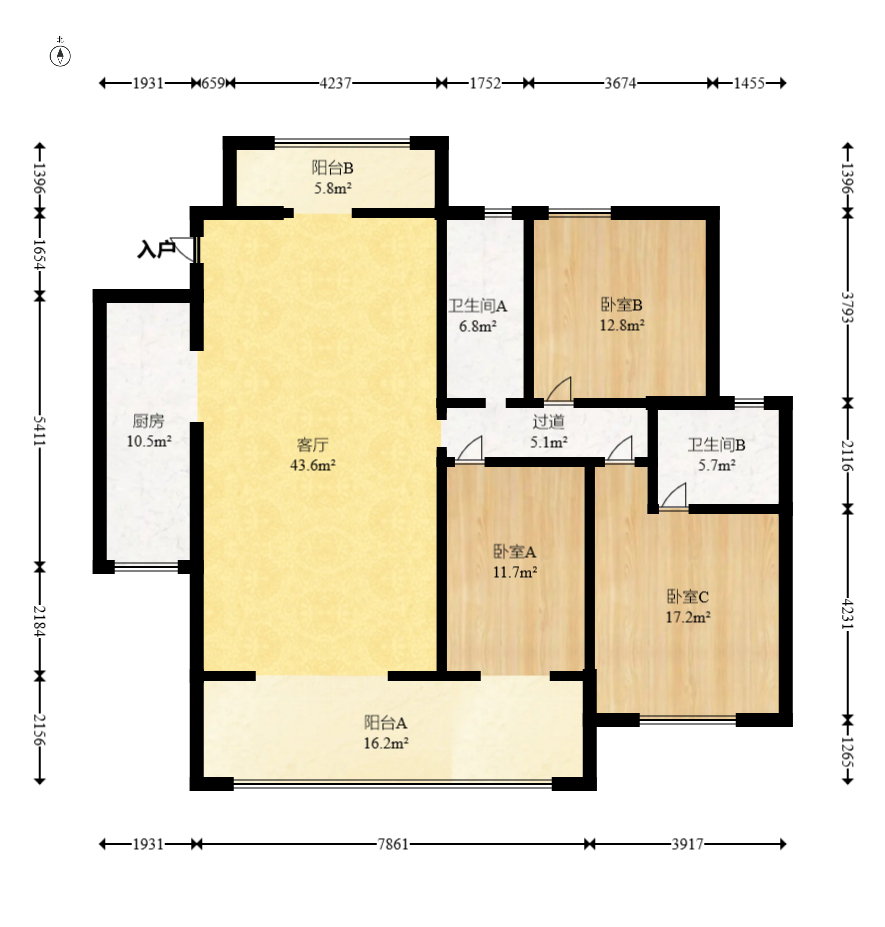 华盛新外滩 3室2厅2卫 145.0万 华盛新外滩 3室2厅2卫 145.0万户型图