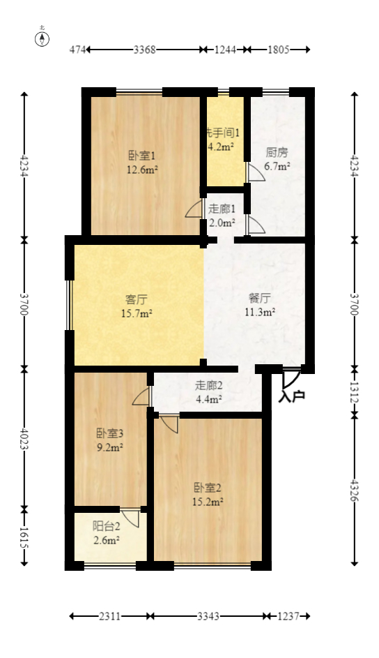 通程物流宿舍  3室2厅1卫   39.50万室内图1