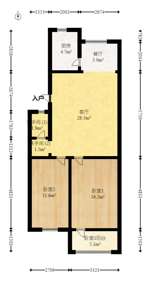 湘农桥社区  2室2厅1卫   70.00万室内图1