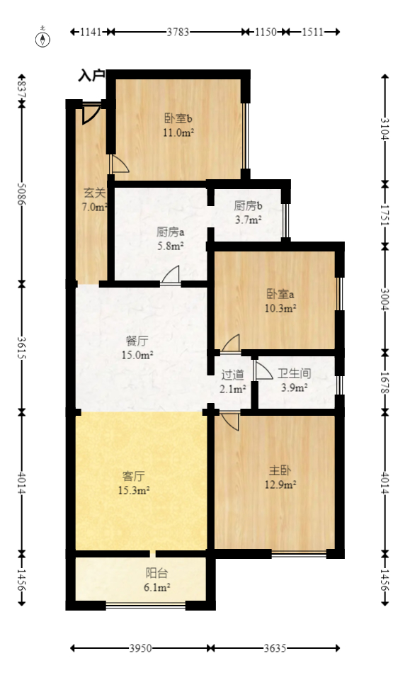 润和紫郡一期  3室2厅1卫    87.98万室内图1