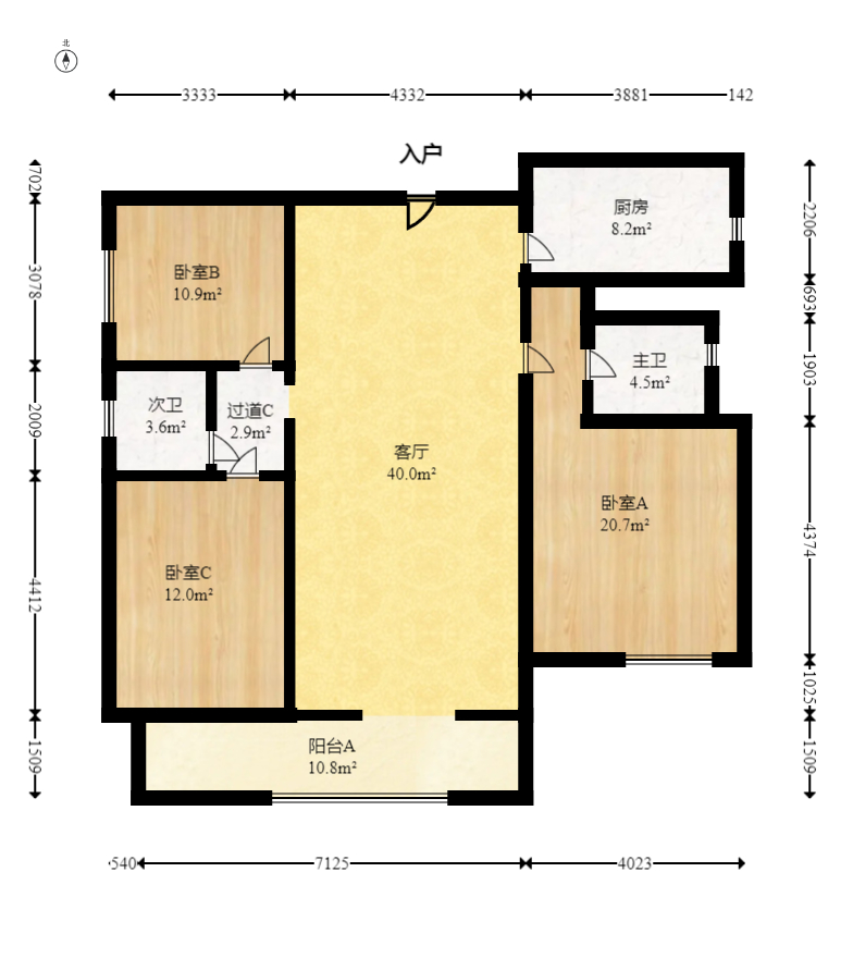德润小区（丰升德润小区）  3室2厅2卫   135.00万室内图1