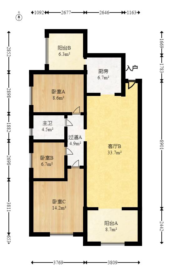 长房半岛蓝湾（观山月）  3室2厅1卫   100.00万室内图1