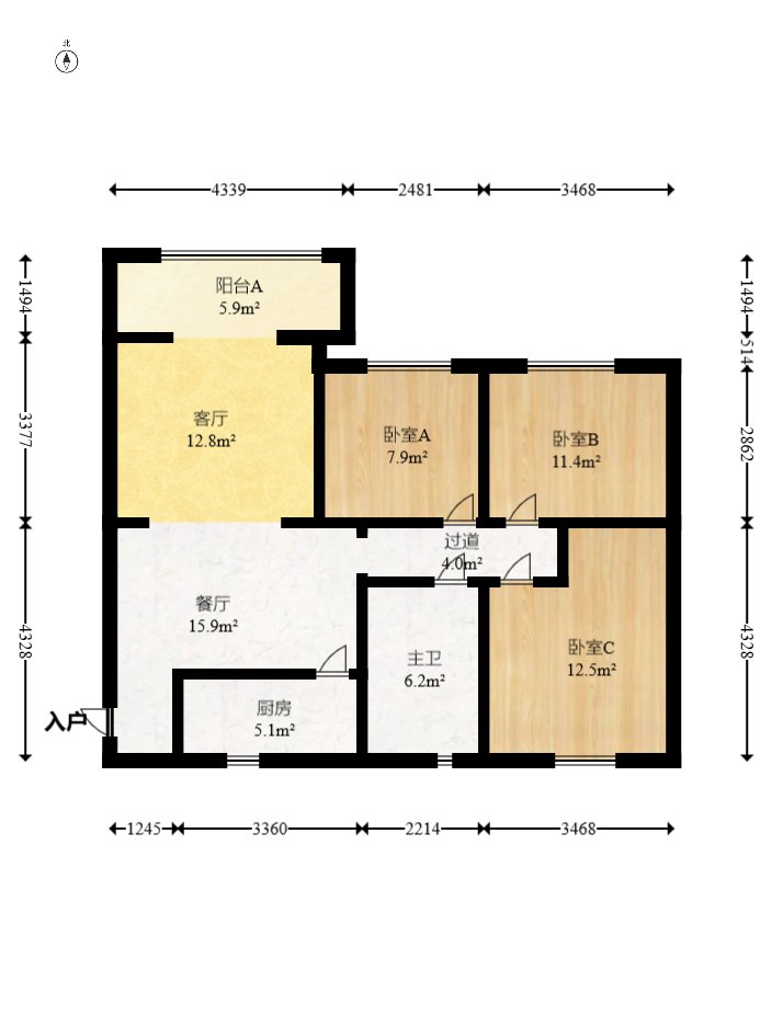香樟兰亭（朗峰苑）  3室2厅1卫    109.95万室内图1