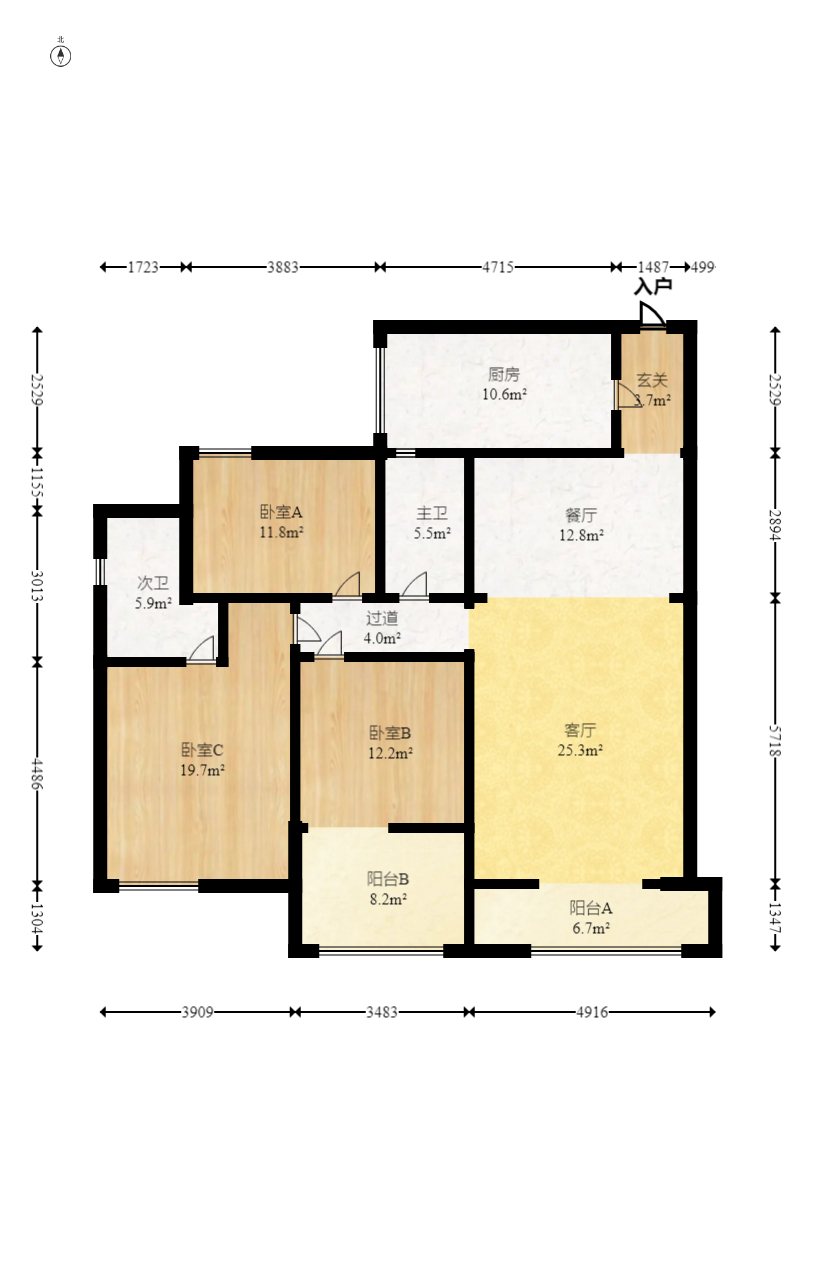 新城新世界一二三期  3室2厅2卫    115.0万室内图1