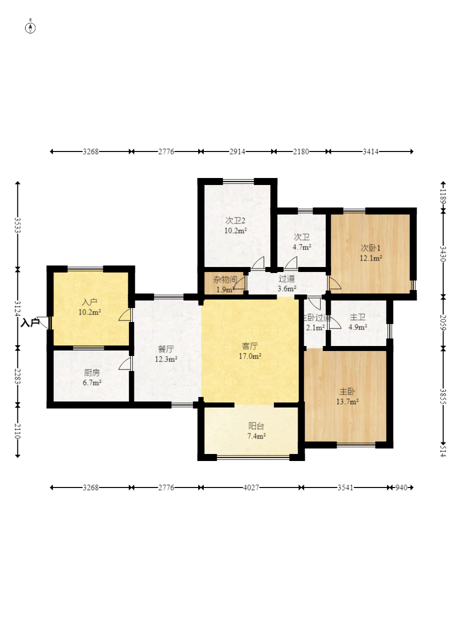 华润凤凰城一期 3室2厅2卫 96.8万 华润凤凰城一期 3室2厅2卫 96.8万户型图