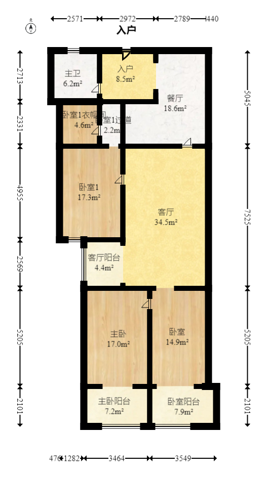 通发公寓  3室2厅1卫   131.00万室内图1